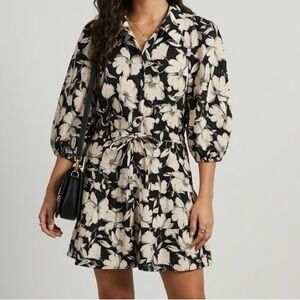 Zara Cream Black Floral Mini Dress XS